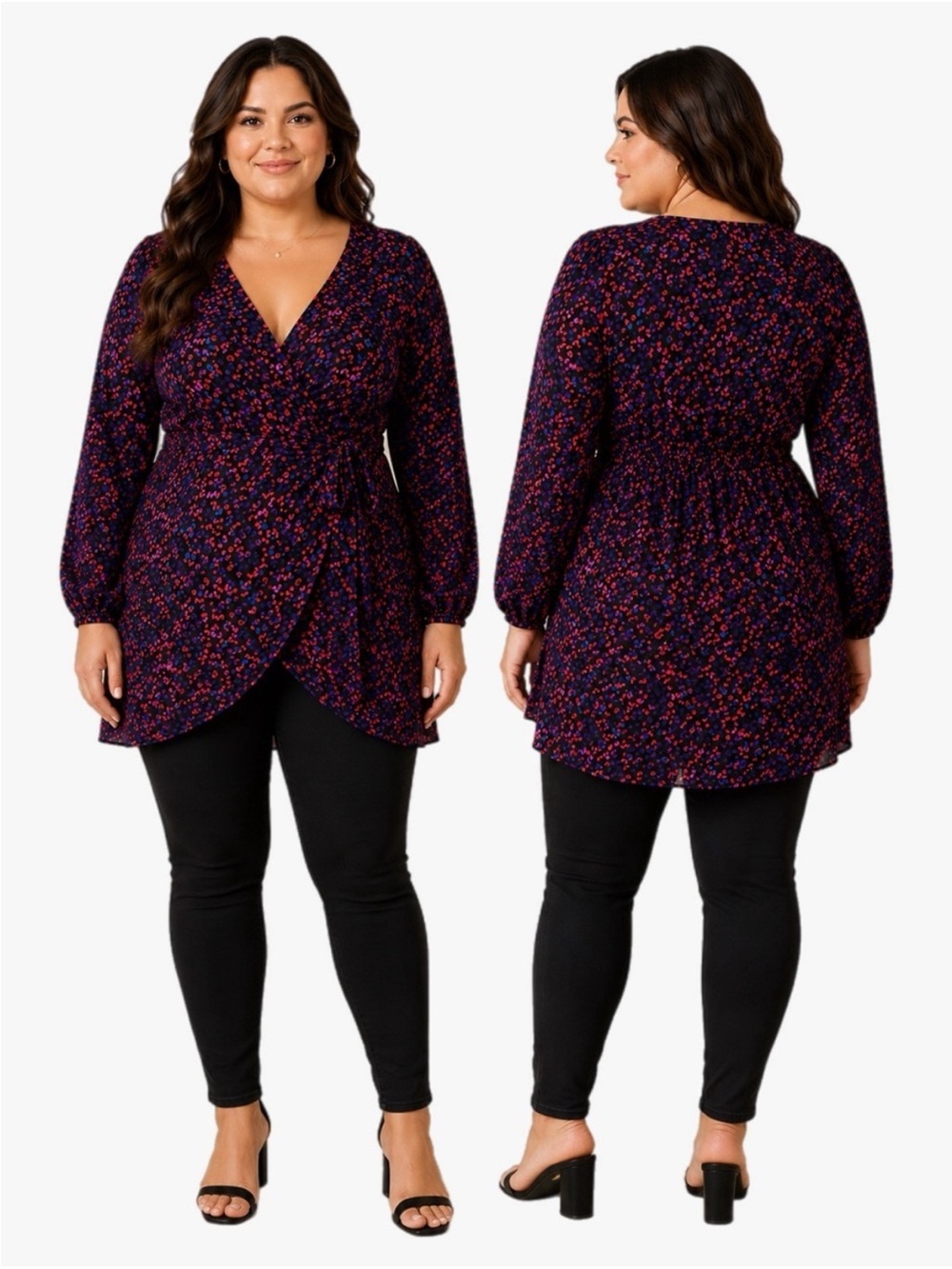 Cato Plus Size 18/20 Multi Color Leopard Tunic Blouse Long Sleeve Surplice Top